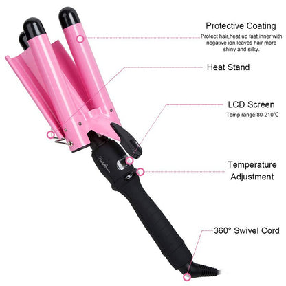 Triple Barrel Ceramic Hair Waver with LCD Temperature Display