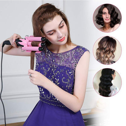Triple Barrel Ceramic Hair Waver with LCD Temperature Display