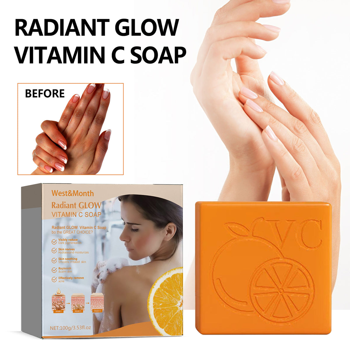 Radiant Glow Vitamin C Body Soap with Orange, Rose & Aloe Vera