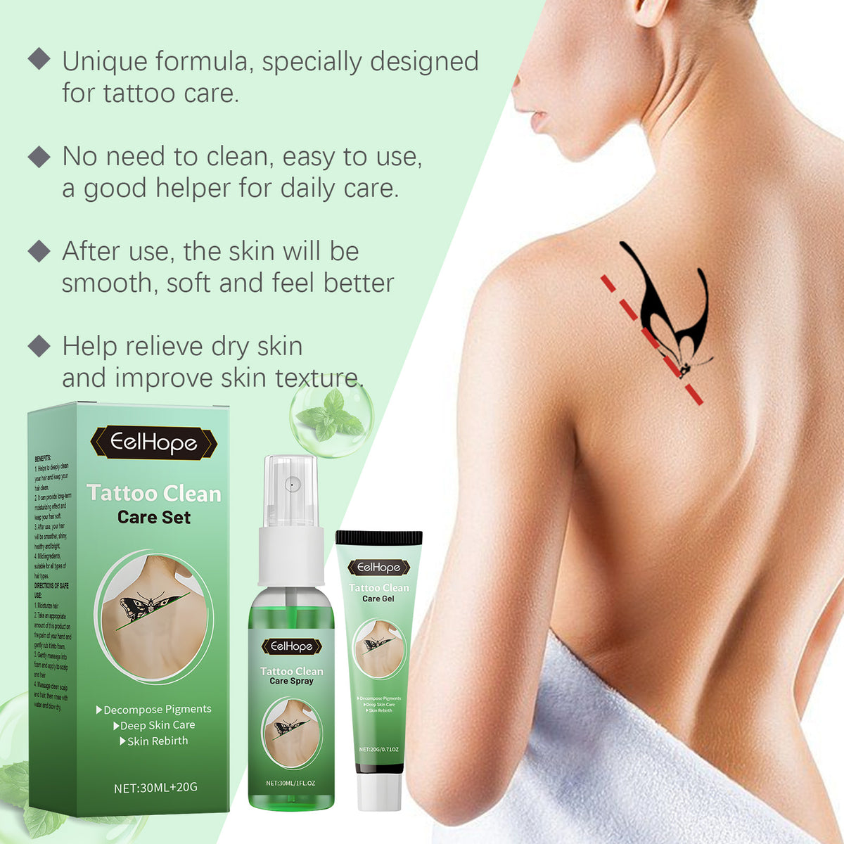 Tattoo Cover Care Set with Snail Filtrate, Mint & Licorice