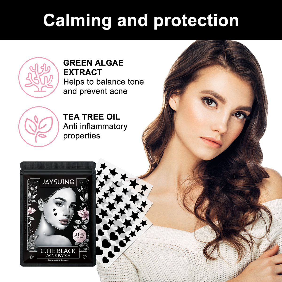 JAYSUING Cute Black Acne Patches – Decorative Blemish Cover Patches