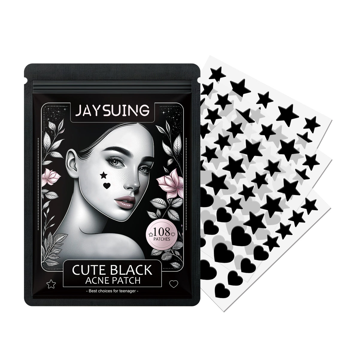 JAYSUING Cute Black Acne Patches – Decorative Blemish Cover Patches