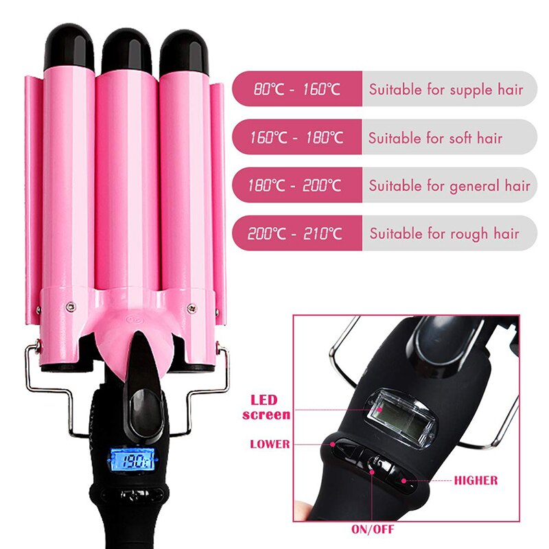 Triple Barrel Ceramic Hair Waver with LCD Temperature Display