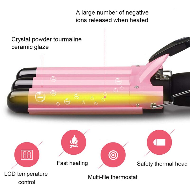 Triple Barrel Ceramic Hair Waver with LCD Temperature Display