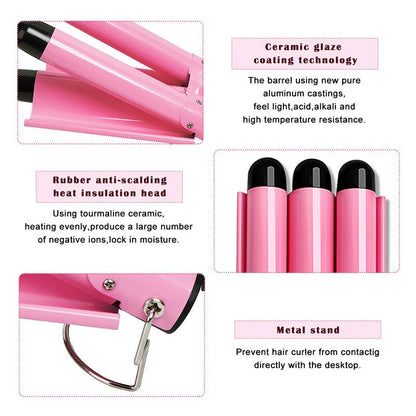 Triple Barrel Ceramic Hair Waver with LCD Temperature Display