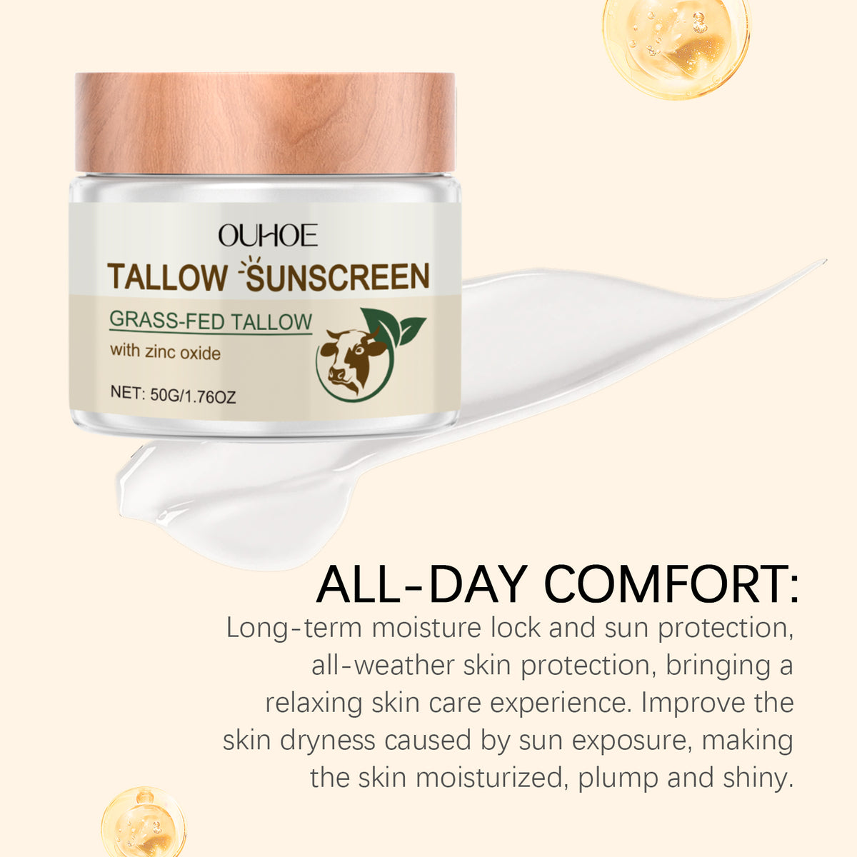 OUHOE Tallow Sunscreen with Zinc Oxide  Moisturizing Sun Care